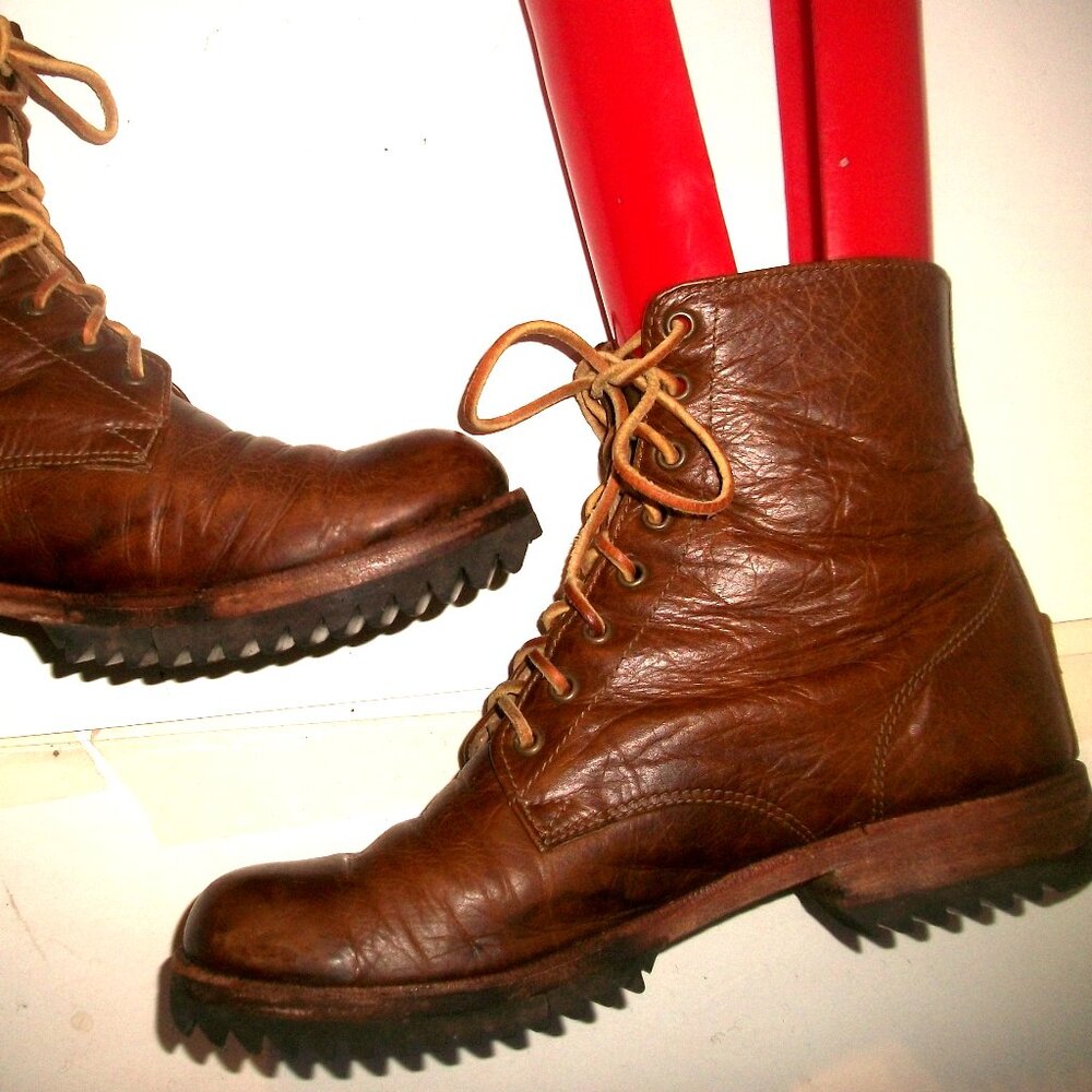 Jim Barnier Eco-Friendly Handmade Brown Leather Boho Chic Lace Up Hobo Boots 7M